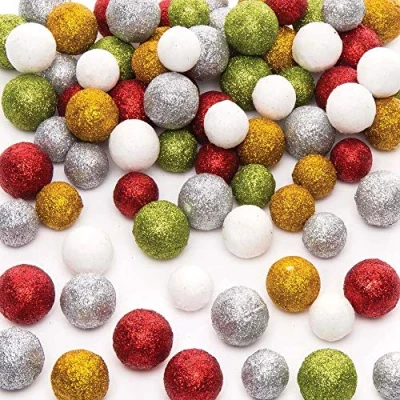 Imagen de Baker Ross Kits Bolas de Poliestireno Glitter navideños: suministros creativos arte y manualidades navideños para que los niños hagan decoren (paquete 3)