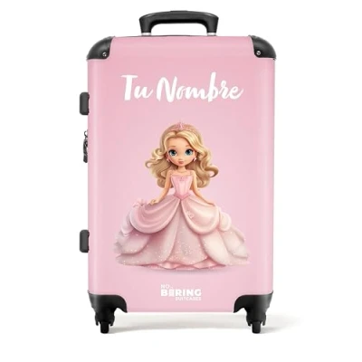 Imagen de NoBoringSuitcases.com Maleta Personalizada, Infantil, Niña, Trolley con Ruedas, Mediana, Cerradura TSA, Maletas de Viaje Grandes 23 Kilos (67 cm 72 L), (Princesa Rubia Rosa)