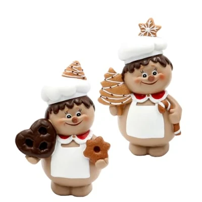 Imagen de Dekohelden24 Juego de 2 panaderos navideños cerámica con Pan Jengibre en Blanco/marrón, Dimensiones Cada Figura (Largo x Ancho Alto): 9 6 13 cm