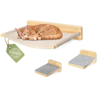 Imagen de WOOWOOD® Pared de Escalada para Gatos, Incluye 2 escalones Gatos [de Europa] I Hamaca 3 Piezas, Juego Escalada, Plataforma estantería