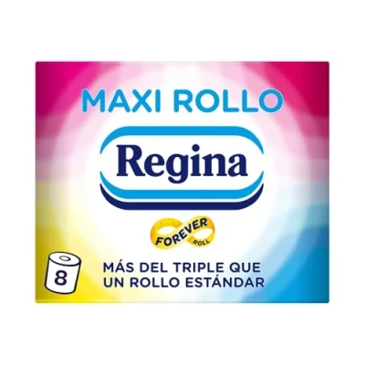 Imagen de Regina Maxi Rollo 8 Rollos de Papel Higiénico, 500 Hojas 2 Capas por Rollo, Más del Triple que un Estándar, Envase Plástico Reciclado al 60%, 100% Certificado FSC®