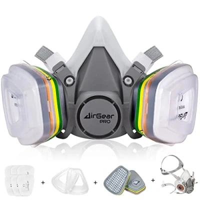 Imagen de AirGearPro M 500 ABEK1 P2 Mascarilla de Protección Respiratoria Reutilizable, Anti polvo, gases con Filtros para trabajos químicos, industriales, pintura, bricolaje, lijado.