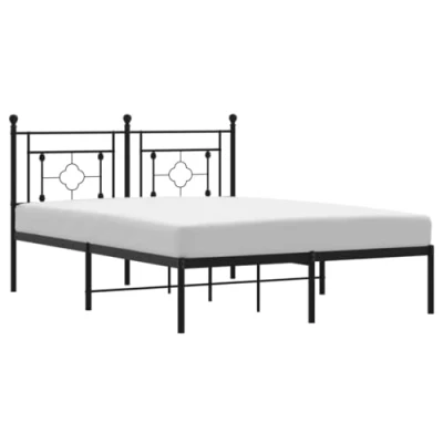 Imagen de vidaXL Estructura de Cama con Cabecero, Somier Listones Invitados, Armazón Marco Cama, Mueble para Dormitorio, Metal Negro 135x190 cm