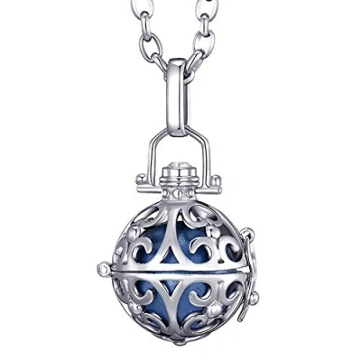 Imagen de Morella Collar de Acero Inoxidable 70 cm con Colgante Ornamento y Bola resonancia Ø 16 mm para Damas en Bolsa Joya Color Azul