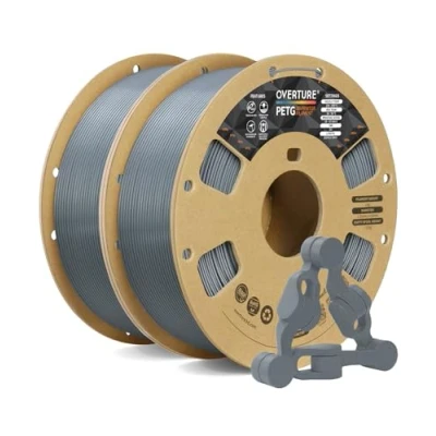 Imagen de OVERTURE Filamento PETG 1.75mm para Impresoras 3D, Perfectamente Enrollado Resistente y Duradero, Carrete de Cartón 2kg (4.4lbs), Compatible con la Mayoría FDM (Gris Claro*2)
