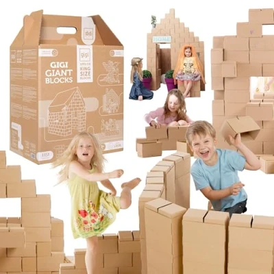 Imagen de GIGI BLOKS Bloques de Construcción Gigantes Cartón Juegos para Niños 200 Piezas XXL Kits Ladrillos Grandes Construcciones Infantiles Castillos y Torres