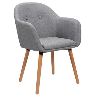 Imagen de WOLTU Silla de Comedor Pack 1, Cocina Tapizadas en Lino, Ergonómicas con Respaldo y Brazos para Salón Dormitorio, Estilo Nórdico, Patas Madera, Gris Claro, BH94hgr 1