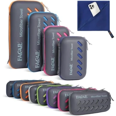 Imagen de BAGAIL Toallas de Viaje Microfibra, Campamento, baño y Playa, Secado rápido Súper absorción Agua Compacto, Muy Adecuado para el Deporte Fitness