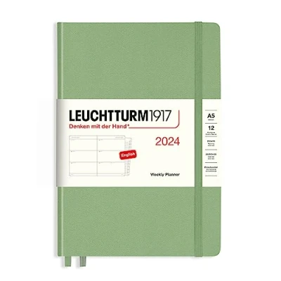 Imagen de LEUCHTTURM1917 367618 Agenda semanal mediana (A5) 2024, 12 meses, salvia, inglés