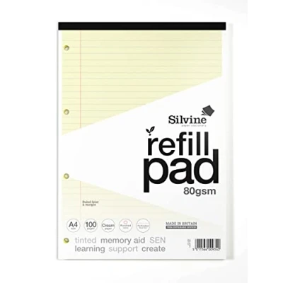 Imagen de Silvine Bloc de recambio para dislexia papel crema A4, forrado con margen (100 páginas)