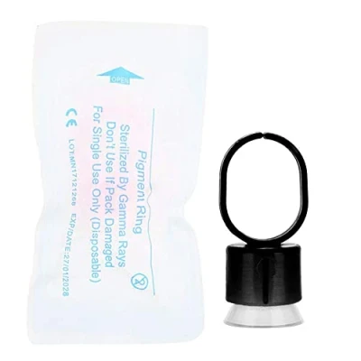 Imagen de Tazas de anillo tinta tatuaje desechables con esponja pigmento titular maquillaje permanente(Negro 100 piezas)