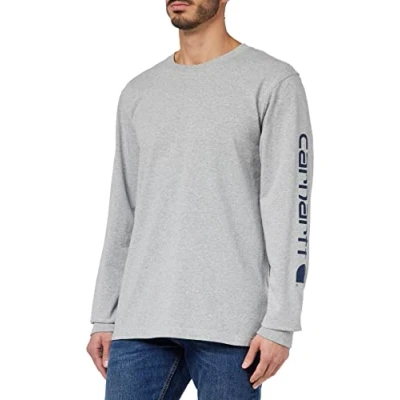 Imagen de Carhartt, Hombre, Camiseta Con Logotipo Gráfico En La Manga Larga, Tejido Grueso, Ajuste Ligeramente Holgado, Jaspeado gris, XL