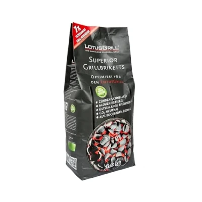 Imagen de LotusGrill Superior BBQ Briquetas de carbón haya 3 kg CO2 neutro, encendido rápido, larga duración, (hasta horas diversión)