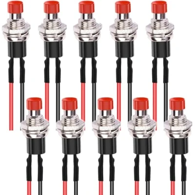 Imagen de RUNCCI YUN 10 X Mini interruptor De Boton momentaneo Para La Aficion Modelo Ferroviario Rojo,1 A 250 V AC 2 pines SPST 7 mm pulsadorredondopulsador 12v （Con alambre）