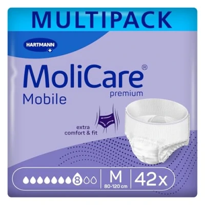 Imagen de Molicare Mobile 8 Gotas Talla M, Ropa Interior Absorbente para Mujeres y Hombres con Incontinencia Severa, Protección Contra Fugas, Respetuosa la Piel, Mejor Ajuste Corporal, 42 uds