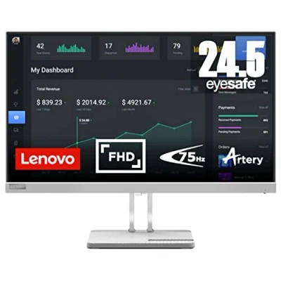 Imagen de Lenovo L25e 40 Monitor 24.5&quot; FullHD con EyeSafe (IPS, 75Hz, 4ms, HDMI, VGA, Cable FreeSync, Soporte para teléfono) Ajuste de inclinación Gris