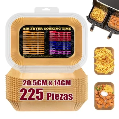 Imagen de 225 Piezas Papel para Freidora de Aire Dual Zone, 20,5x14cm Rectangular Horno Desechable Antiadherente Compatible con Cecotec/Masterpro/Ninja AF300EU/ AF400EU