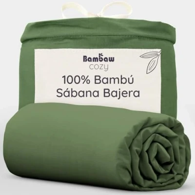 Imagen de Bambaw Sabana Bajera 200x200 Bambu, Bolsillo 35 cm, Sabanas de Bambu Ropa Cama Antiacaros Bambú Hipoalergenico, Fria para Verano Transpirables, Suave (Oliva)