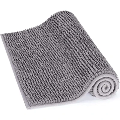 Imagen de Lifewit Alfombra De Baño,Cocina,Mascota,Alfombrilla Baño,Antideslizante,Multifuncional,Felpa Microfibra Chenille,Suave,Cómoda Y Súper Absorbente,80x50cm,Gris/Blanca