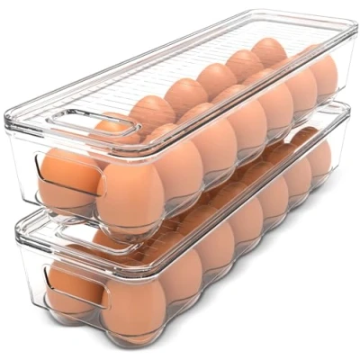 Imagen de KICHLY Hueveras para frigorífico con 14 espacios, tapa y asa, de plástico, bandeja huevos (Pack 2)
