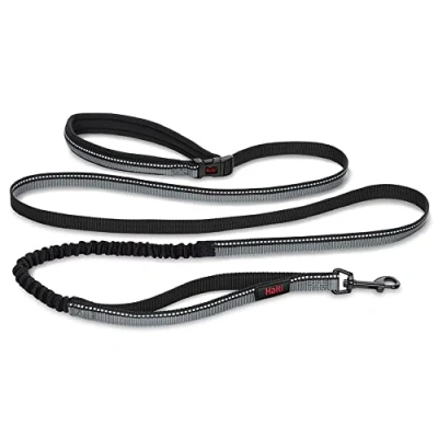 Imagen de Correa Activa para Perros HALTI Asa con acolchado de neopreno, tejido reflectante 3M y amortiguador. Manos Libres, Ideal Pasear Pequeños Medianos (Talla S, Negro)