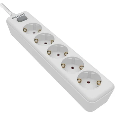 Imagen de Philips SPN1152WA/10 Regleta de 5 Enchufes Schuko, Interruptor Encendido/Apagado, Cable Alimentación Trenzado 1,5 Metros (Alta Resistencia) Color Blanco