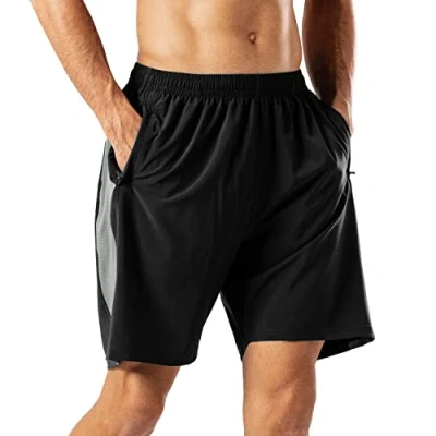 Imagen de HMIYA Pantalones Cortos Deportivos para Hombre Transpirable Secado Rapido Running Fitness Gym(Negro Y Gris M)