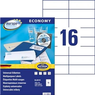 Imagen de europe 100 Prodye Paquete de 1600 etiquetas multiuso (105 x 37.1 mm), blanco