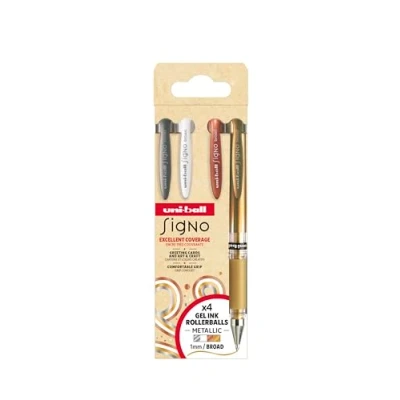 Imagen de Set De 4 Piezas Uniball Signo Broad N01 Um 153 Blanco / Oro Plata Bronce