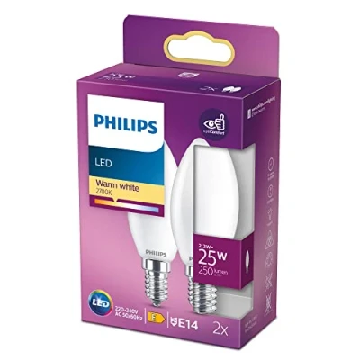 Imagen de Philips Bombilla LED cristal 25W B35 E14 luz blanca cálida, mate, no regulable pack 2