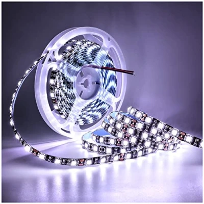 Imagen de Tesfish Tiras LED 12V, 5M Blanco 6000 6500K Tira de Luces Placa PCB Negra 5050 IP65 Impermeable 300 LEDs que cambia Color Luz para Dormitorio, Decoración Cocina