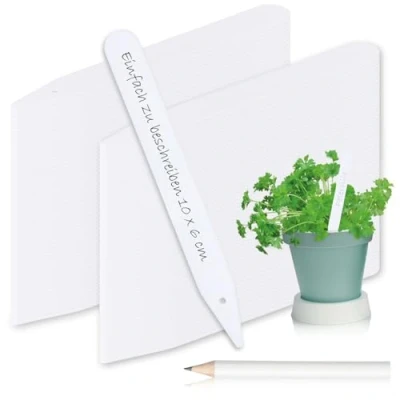 Imagen de com four® Etiquetas para Plantas 200x con lápiz enchufables de 12 cm Habitaciones, Balcones, Jardines Tapones etiquetar (200 Piezas Blanco 12cm)