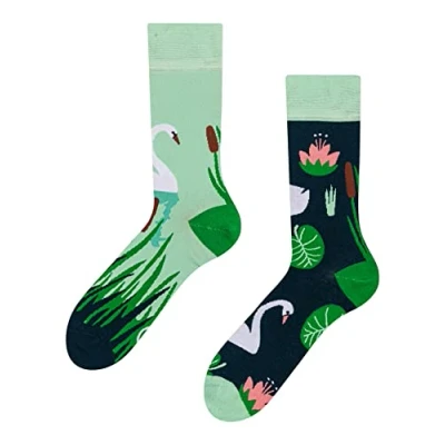 Imagen de Dedoles Calcetines Unisex Hombre Mujer y Niños Algodón muchos diseños divertidos diferente izquierda derecha, color: Verde, diseño: Cisne blanco, tamaño: 39 42