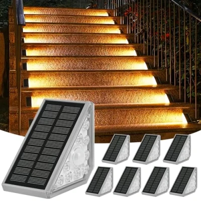 Imagen de Weinsamkeit Lámparas Solares para Exteriores con Sensor de Movimiento, Set 8 Luces Escaleras 1200mAh/3000K/IP65, Luz Solar Pasillos, Escaleras, Caminos