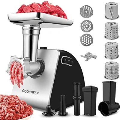 Imagen de Meykey Picadora de carne eléctrica 5 en 1, multifunción, con 4 cuchillas y 3 placas corte acero inoxidable, para salchichas, otros accesorios galletas, albóndigas, 2000 W máx