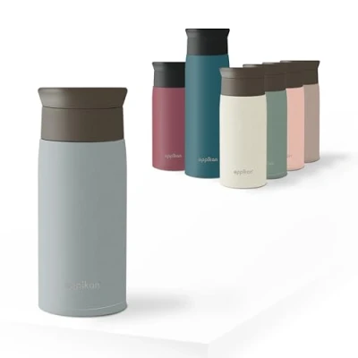 Imagen de eppikan EppiToGo Termo de Acero Inoxidable, taza aislada, Travel Mug, Coffee to go, para Coche, 350 ml, 500 viaje, antigoteo con Apertura 360º higiénica (Pastel Blue, ml)