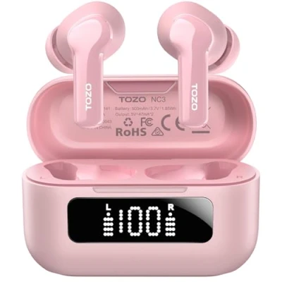 Imagen de TOZO NC3 Auriculares Inalámbricos Bluetooth, Inalambricos Bluetooth 5.3 Híbrida ANC IPX8 ENC Llamadas EQs ORIGX 2.0 55H Reproducción Baja Consumo USB C Negro
