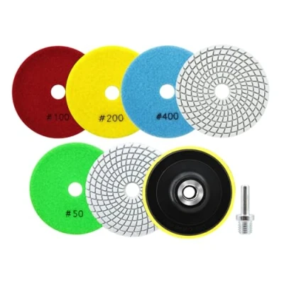 Imagen de SANLEETEK Almohadillas de Pulido Diamante 6piezas 100mm Disco Pulir Grano 50x2/100/200/400/800 con M14 Plato Apoyo+Adaptador para Granito Mármol Piedra Artificial Cuarzo