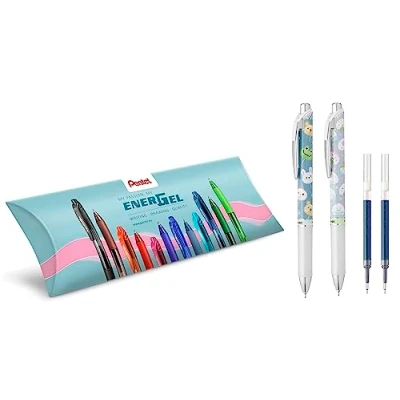Imagen de Pentel BLN75KW Energel Kawaii disparador 0,5 mm tinta negra 2 unidades (textura Onirp/Uchiwa) &amp; Recambios azules de regalo