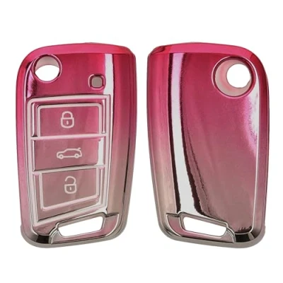 Imagen de kwmobile Carcasa para Mando Compatible con VW Golf 7 MK7 Llave de Coche 3 Botones Funda Llaves TPU Rosa Claro Mate/Plata