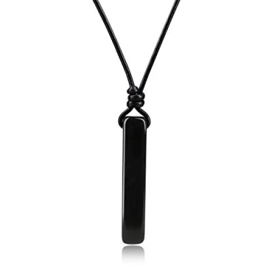 Imagen de COAI Collar de Cuero Genuino con Colgante Barra Rectangular Obsidiana Negra Piedra Natural para Hombre Mujer