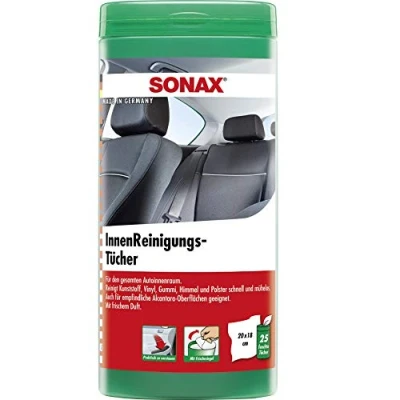 Imagen de SONAX Caja de paños Limpieza para Interiores (25 Unidades) una rápida, fácil y Profunda Todas Las Superficies en el Interior del vehículo. Número Referencia 04122000