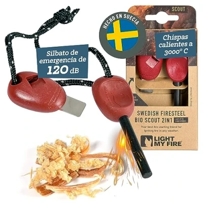 Imagen de Light My Fire Pedernal de Supervivencia Profesional Scout Herramienta Encendedor Ferrocerio para Kit Acampada Magnesio y Acero 2 en 1 3000 Encendidos