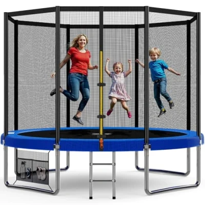 Imagen de Devoko Cama Elástica Exterior para Niños Ø 183/228/305/366/427 cm, Trampolines con Malla de Zapatos, Escalera, Red Seguridad, Capacidad Carga 150 kg