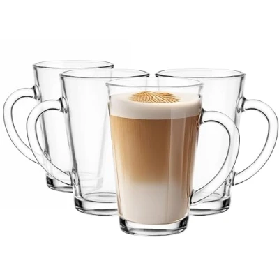 Imagen de Glasmark KROSNO 1992 Juego de vasos café, té con asa, 4 unidades, 300 ml, té, café leche, cristal, aptos para lavavajillas, Iwo