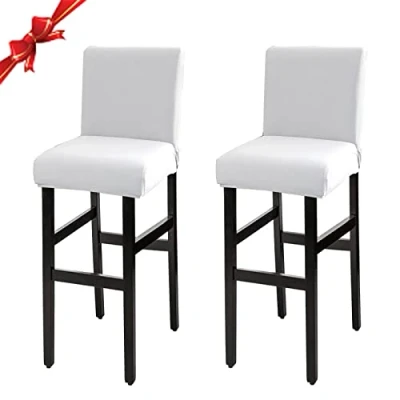 Imagen de Jaotto Fundas de Silla Bar 2 Piezas,Fundas para Taburetes Cuadrados Cocina,Modernas Altos Giratoria Corta Lavable,Cubiertas Taburete Bar(Blanco,2 Pack)