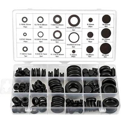 Imagen de Litensh 125pcs Kit surtido de ojales goma negra, pasamuros cable tapones conjunto anillos junta conductor eléctrico, anillo ojal para proteger cables, enchufes y cables