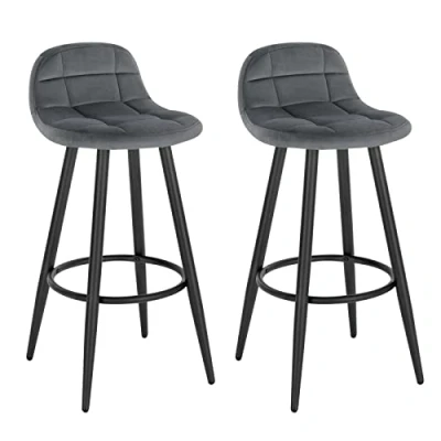 Imagen de WOLTU 2X Taburetes Altos de Cocina, Bar con Respaldo y Reposapiés, Asiento Tapizado en Terciopelo, Sillas Patas Metálicas, Altura 70 cm, Gris Oscuro, BH364dgr 2