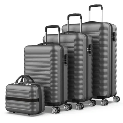 Imagen de NEWTECK Juego Maletas y Neceser 4pzs, Grande 75x49x29,5cm, Mediana 63x39,5x26,8cm, Pequeña 53x33,5x22cm, ABS, Rígidas, Resistentes, 4 Ruedas Dobles, Ligeras, Candado Combinación Lateral