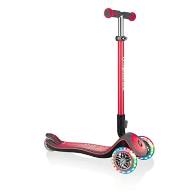 Imagen de Globber Elite Deluxe Lights Patinete de 3 Ruedas Plegable e Iluminado para niños a 9 años +, Rojo